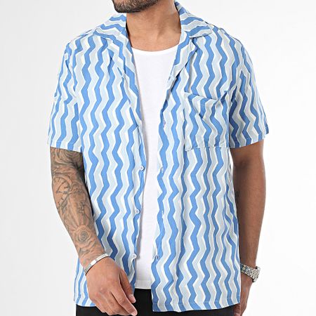 Frilivin - Camisa de manga corta azul y blanca
