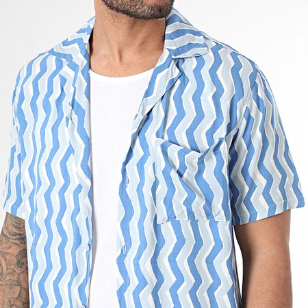 Frilivin - Camisa de manga corta azul y blanca