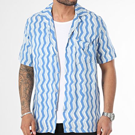 Frilivin - Camisa de manga corta azul y blanca