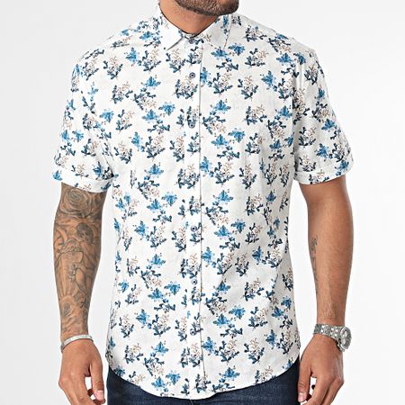 Classic Series - Camisa blanca floral de manga corta