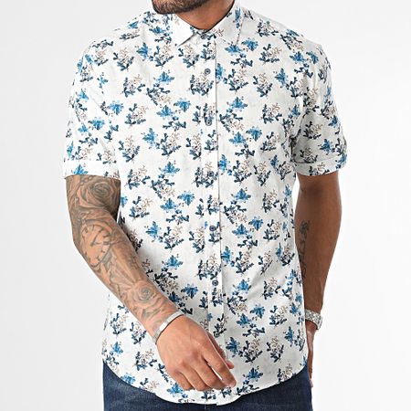 Classic Series - Camisa blanca floral de manga corta