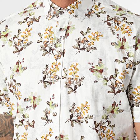 Classic Series - Camisa blanca floral de manga corta
