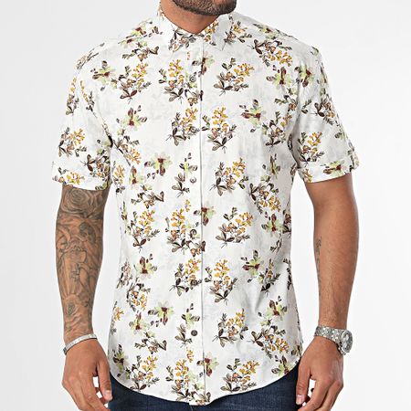 Classic Series - Camisa blanca floral de manga corta