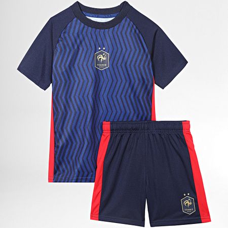 FFF - Conjunto de camiseta y pantalón corto de fútbol Francia Azul Marino Rojo para niño