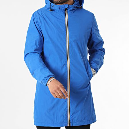 Kymaxx - Cortavientos largo con capucha Azul real