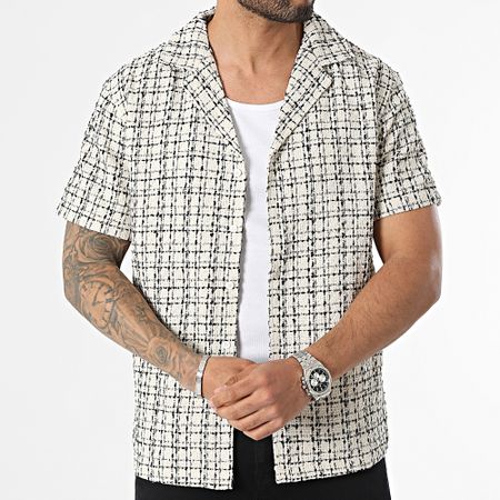 Frilivin - Sobrecamisa a cuadros beige de manga corta