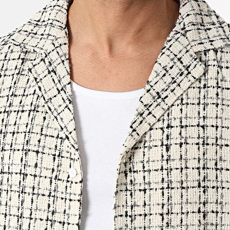 Frilivin - Sobrecamisa a cuadros beige de manga corta