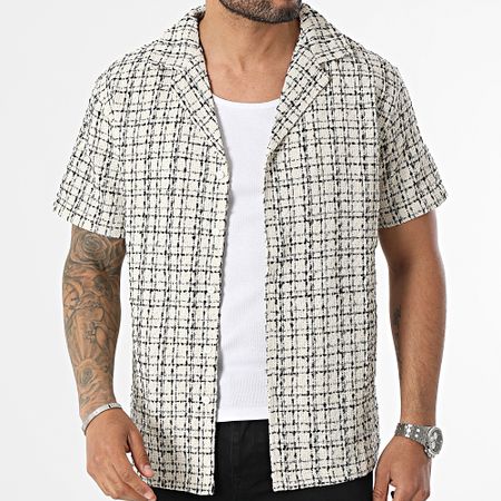 Frilivin - Sobrecamisa a cuadros beige de manga corta