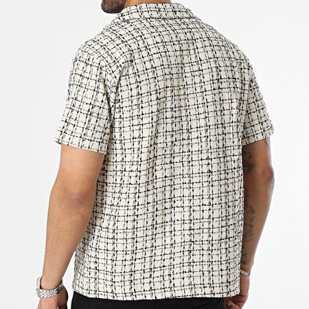 Frilivin - Sobrecamisa a cuadros beige de manga corta