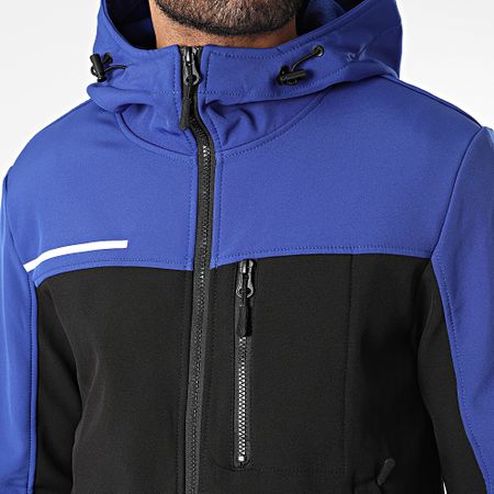 Kymaxx - Chaqueta negra con capucha y cremallera azul real