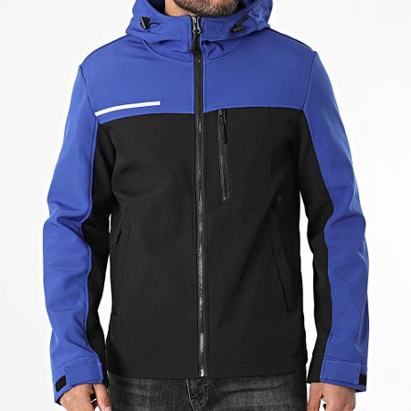 Kymaxx - Chaqueta negra con capucha y cremallera azul real