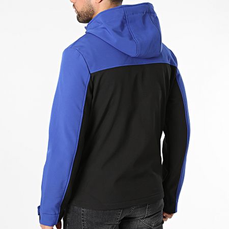 Kymaxx - Chaqueta negra con capucha y cremallera azul real