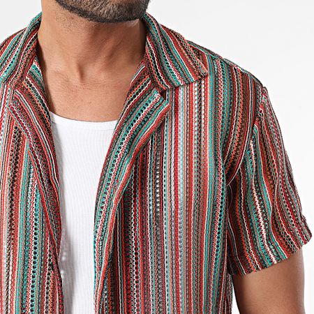 Frilivin - Camisa de manga corta a rayas rojo, naranja y turquesa