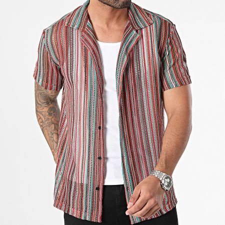 Frilivin - Camisa de manga corta a rayas rojo, naranja y turquesa