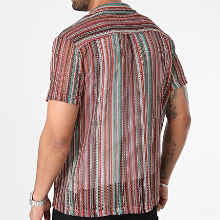 Frilivin - Camisa de manga corta a rayas rojo, naranja y turquesa