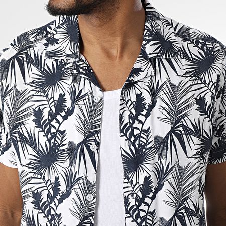 Classic Series - Beige Azul Marino Floral Camisa Manga Corta