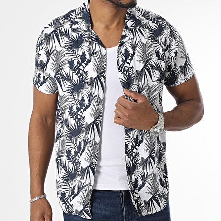 Classic Series - Beige Azul Marino Floral Camisa Manga Corta
