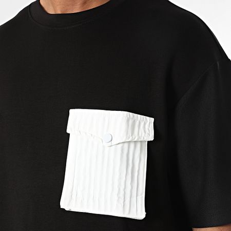 John H - Negro Blanco Bolsillo Oversize Tee Shirt