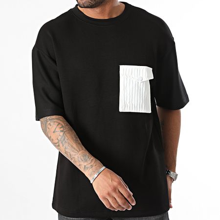 John H - Negro Blanco Bolsillo Oversize Tee Shirt