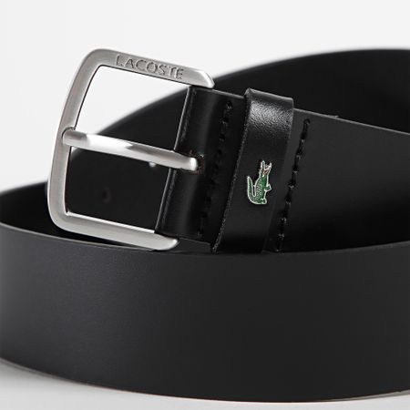 Lacoste - Cinturón De Piel Con Logo Cocodrilo Metal Negro