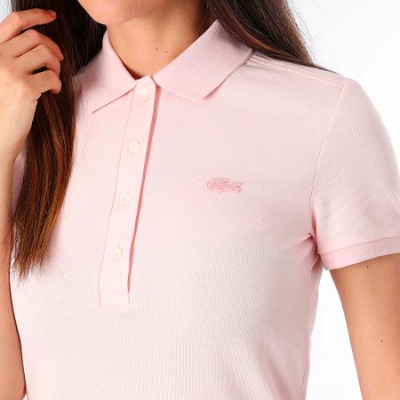 Lacoste - Vestido Polo Slim Mujer Logo Cocodrilo Bordado Tono Sobre Tono Rosa