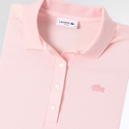 Lacoste - Vestido Polo Slim Mujer Logo Cocodrilo Bordado Tono Sobre Tono Rosa