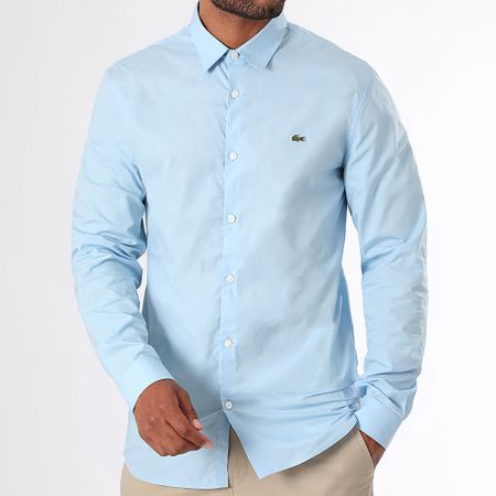 Lacoste - Camisa Manga Larga Logo Cocodrilo Bordado Azul Claro