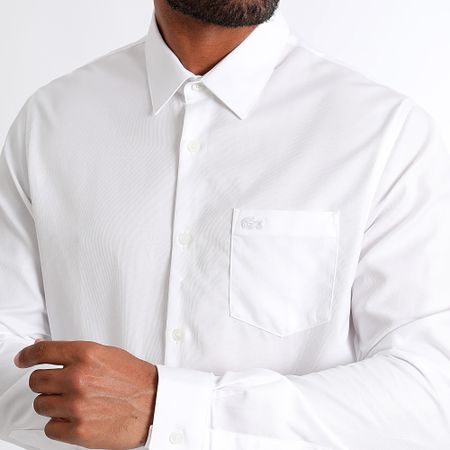 Lacoste - Camisa Manga Larga Logo Cocodrilo Bordado Blanco