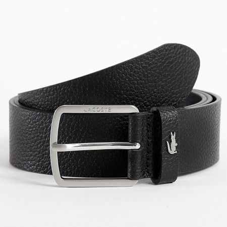 Lacoste - Cinturón De Piel Con Logo Cocodrilo Metal Negro