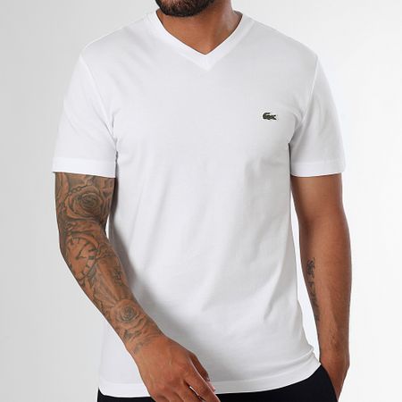 Lacoste - Camiseta cuello pico Logo Cocodrilo Bordado Regular Fit Blanca
