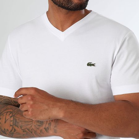 Lacoste - Camiseta cuello pico Logo Cocodrilo Bordado Regular Fit Blanca