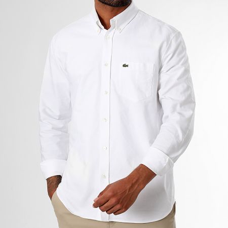 Lacoste - Camisa Manga Larga Bolsillo Logo Cocodrilo Bordado Regular Fit Blanco