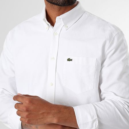 Lacoste - Camisa Manga Larga Bolsillo Logo Cocodrilo Bordado Regular Fit Blanco