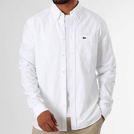 Lacoste - Camisa Manga Larga Bolsillo Logo Cocodrilo Bordado Regular Fit Blanco