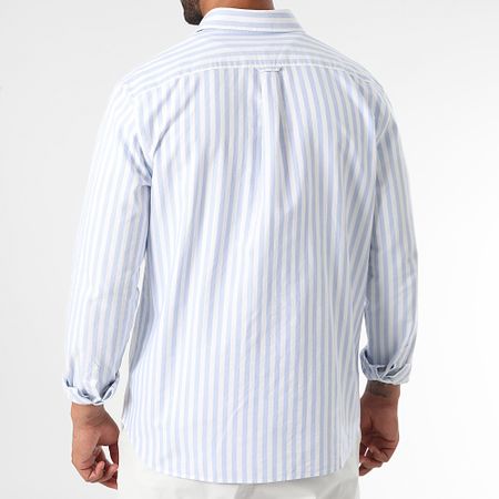 Lacoste - Camisa Manga Larga Rayas Bordado Logo Cocodrilo Regular Fit Azul Claro Blanco