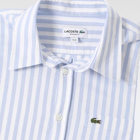Lacoste - Camisa Manga Larga Rayas Bordado Logo Cocodrilo Regular Fit Azul Claro Blanco