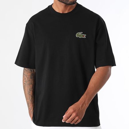 Lacoste - Oversize Loose Fit Big Logo Crocodile Embroidered Tee Shirt Negro