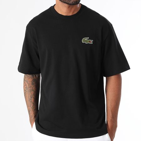 Lacoste - Oversize Loose Fit Big Logo Crocodile Embroidered Tee Shirt Negro