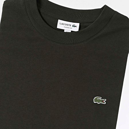 Lacoste - Camiseta Classic Fit Logo Cocodrilo Bordado Verde Caqui Oscuro