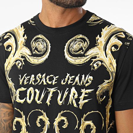 Versace Jeans Couture - Camiseta Jersey Panel Cromo Oro 77GAH6SC-JS379 Negro Amarillo
