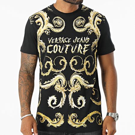 Versace Jeans Couture - Camiseta Jersey Panel Cromo Oro 77GAH6SC-JS379 Negro Amarillo