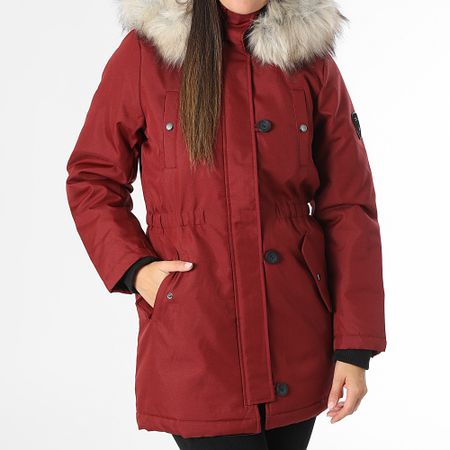 Only - Parka con capucha de piel Iris Burdeos de mujer