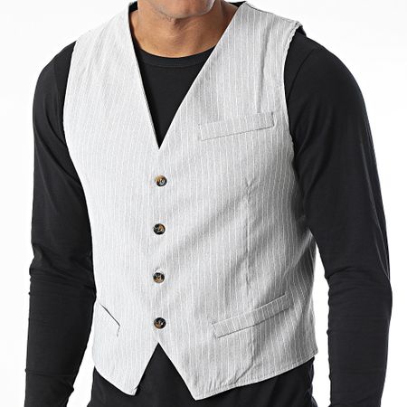 Frilivin - Chaleco sin mangas a rayas gris-blanco