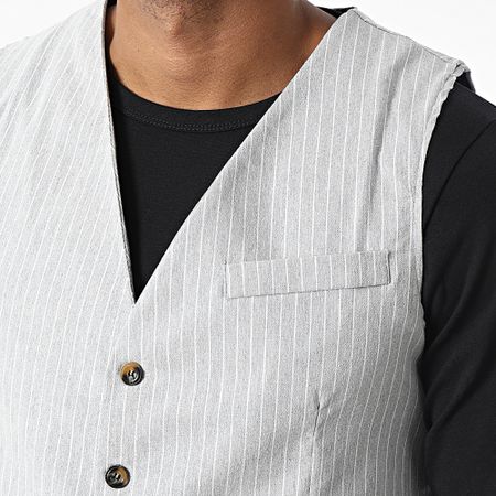 Frilivin - Chaleco sin mangas a rayas gris-blanco