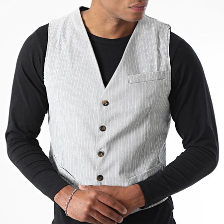 Frilivin - Chaleco sin mangas a rayas gris-blanco