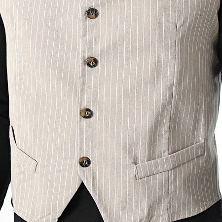 Frilivin - Chaleco sin mangas a rayas blanco beige