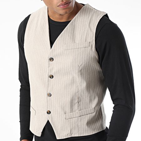 Frilivin - Chaleco sin mangas a rayas blanco beige