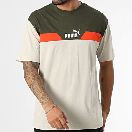 Puma - Camiseta Power Colorblock 681730 Beige Verde Caqui