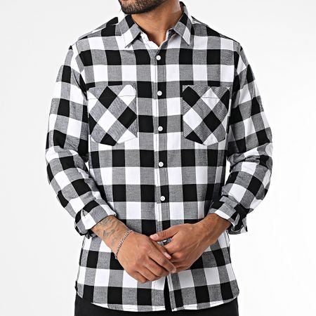 Urban Classics - Camisa a cuadros de manga larga TB297 Blanco Negro