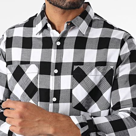Urban Classics - Camisa a cuadros de manga larga TB297 Blanco Negro